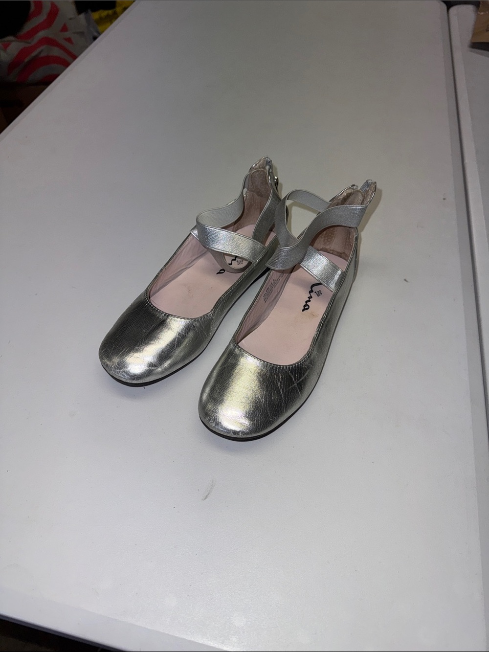 Nina Metallic Silver Mary Jane Ballet Flats with Ankle Strap